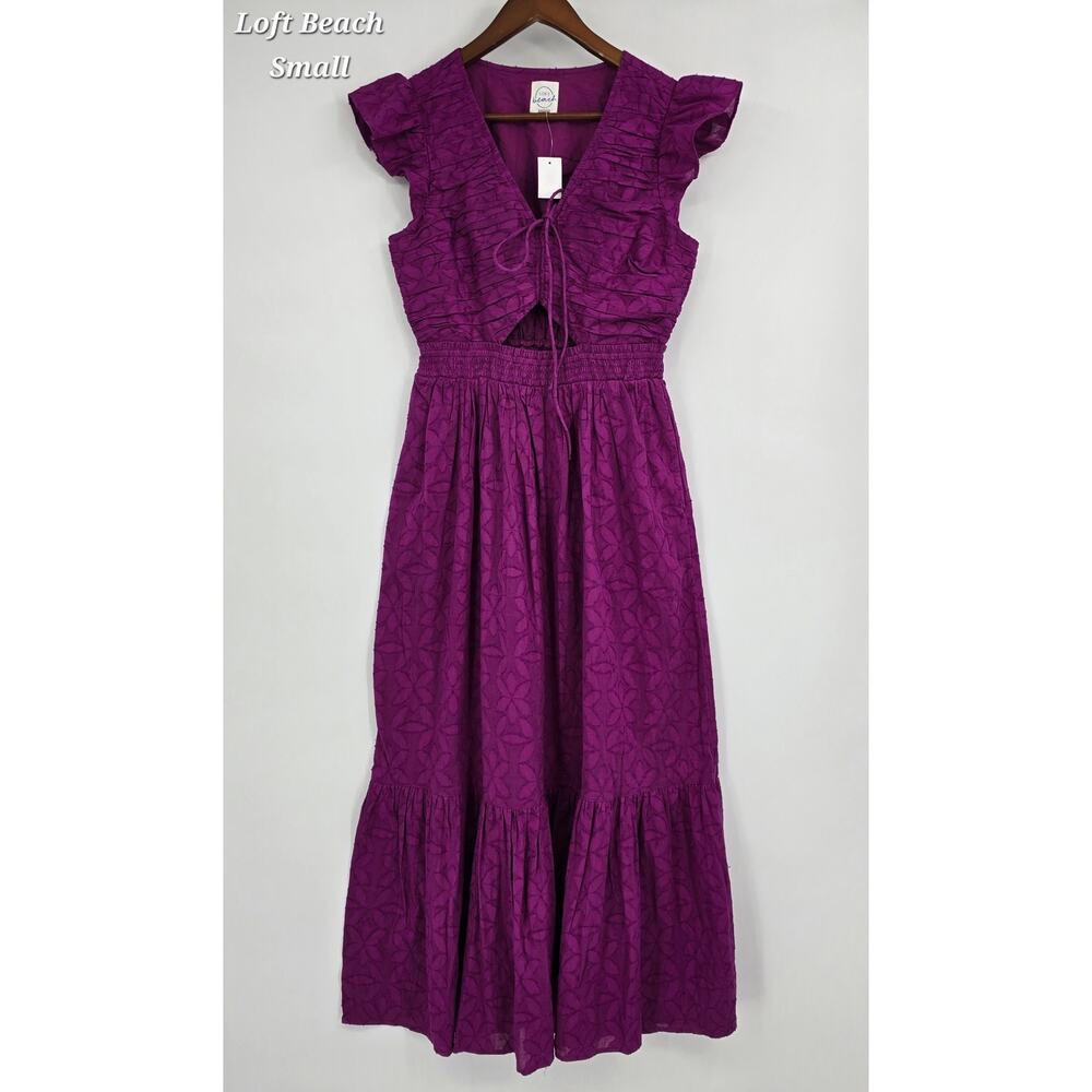 LOFT Beach Coastal Chic Deep Magenta‎ Textured Cotton Maxi Dress -Small